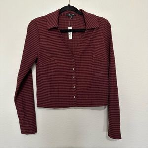 NWT Madewell women’s seersucker crop button up burgundy blouse size M medium